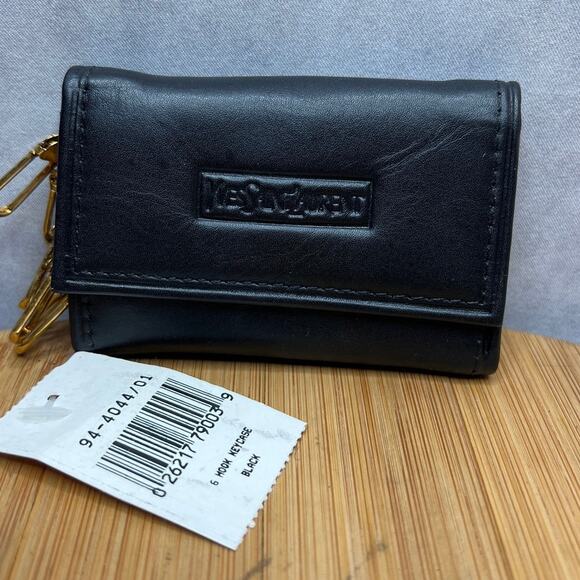 Vintage YSL Wallet Black Leather Purse 6 Hook Key Case NWT - Picture 1 of 9